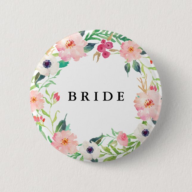 Spring Florals Bride Bridal Party Wedding Pinback Button (Front)
