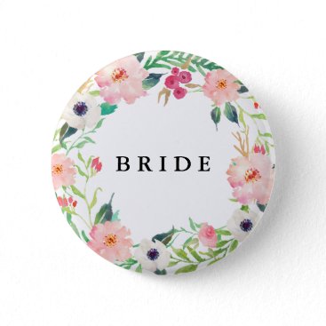 Spring Florals Bride Bridal Party Wedding Pinback Button