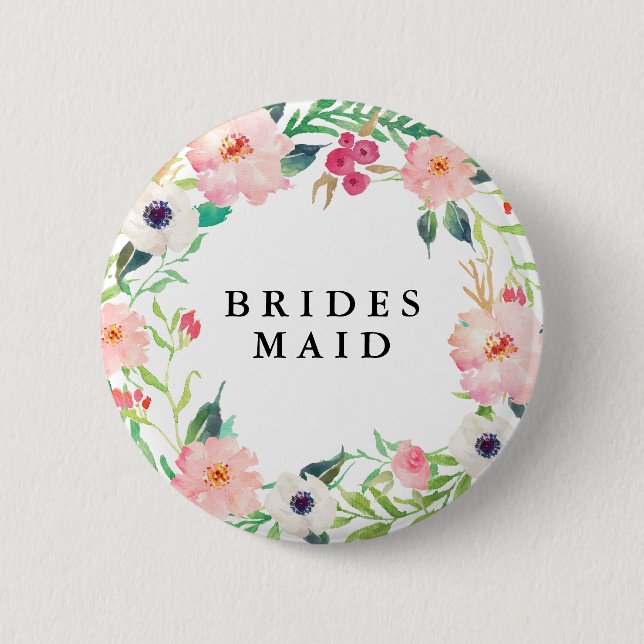 Spring Florals Bridesmaid Wedding Pinback Button (Front)