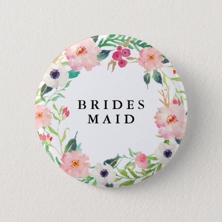 Spring Florals Bridesmaid Wedding Pinback Button