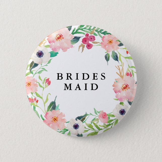 Spring Florals Bridesmaid Wedding Pinback Button (Front)