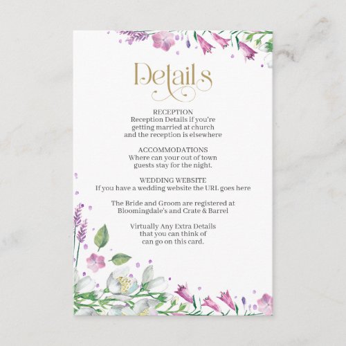 Spring Florals Elegant Typography Wedding Details Enclosure Card