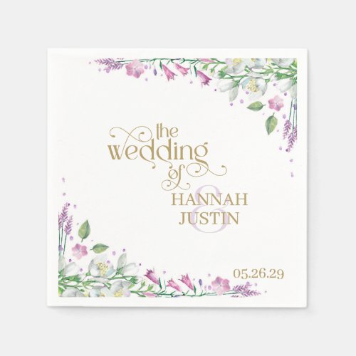 Spring Florals Elegant Typography Wedding Napkins