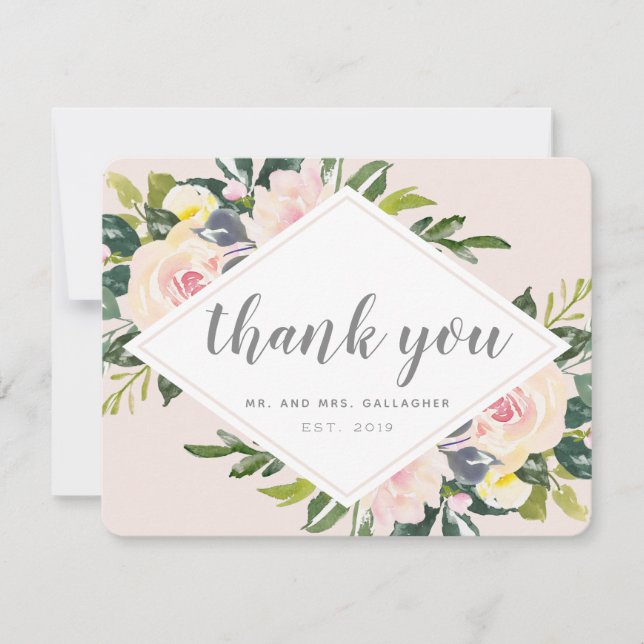Spring Florals | Flat Wedding Thank You Card (Front)