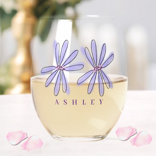 Spring Florals Lavender Purple  Stemless Wine Glass
