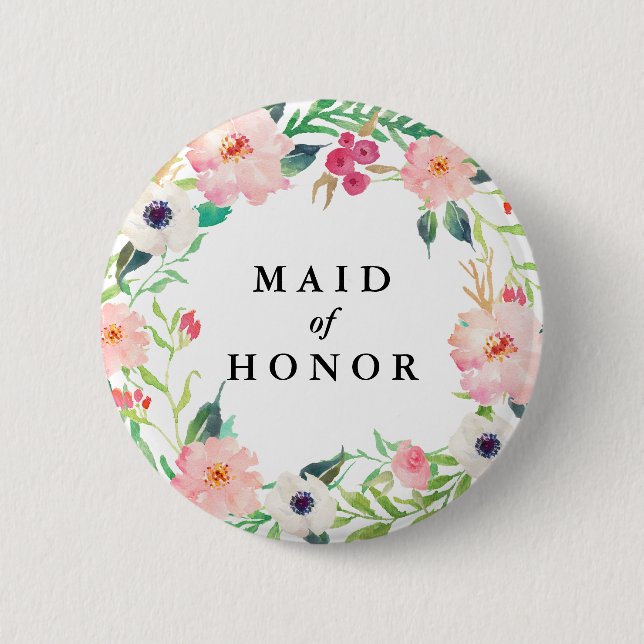 Spring Florals Maid of Honor Wedding Pinback Button (Front)