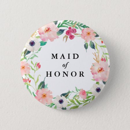 Spring Florals Maid Of Honor Wedding Pinback Button