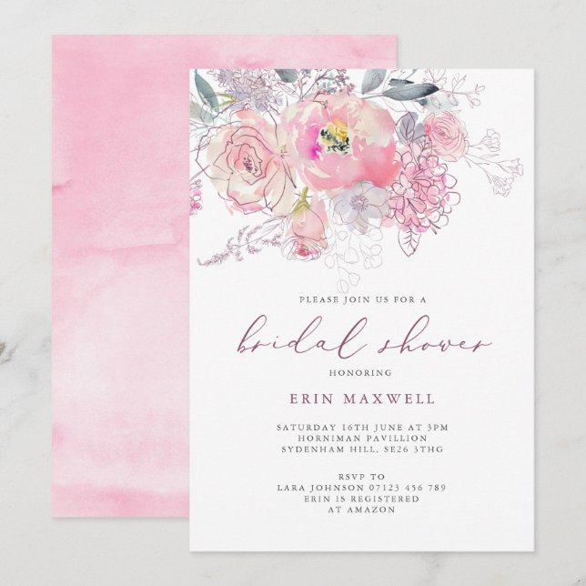 Spring Florals Pink & Mauve Bridal Shower Invitation (Front/Back)
