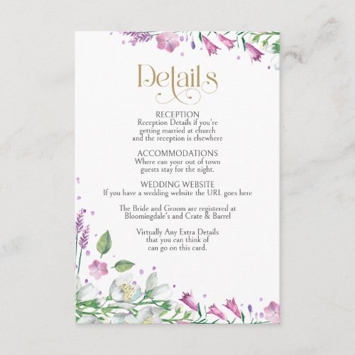 Spring Florals Typography 1B  Wedding Details Enclosure Card