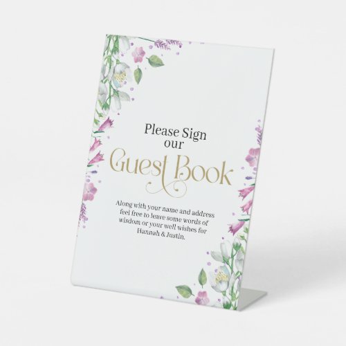 Spring Florals Wedding Guest Book Tabletop  Pedestal Sign
