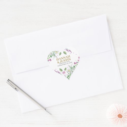 Spring Florals Wedding Return Address Heart Sticker