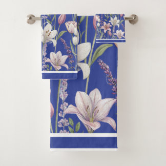Spring Florals with Blue Background Bath Towel Set