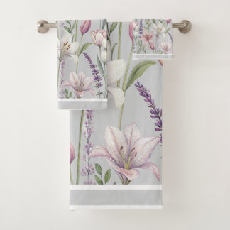 Spring Florals with Dove Grey Background Bath Towel Set