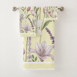 Spring Florals with Pale Buttercream Background Bath Towel Set
