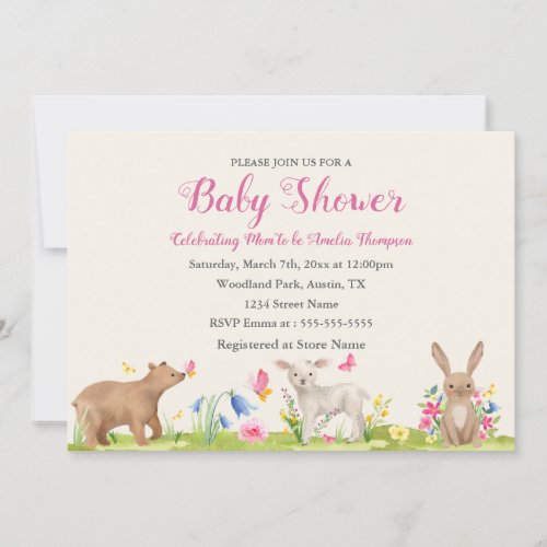 Spring Flower Animal Sweet Baby Shower Invite
