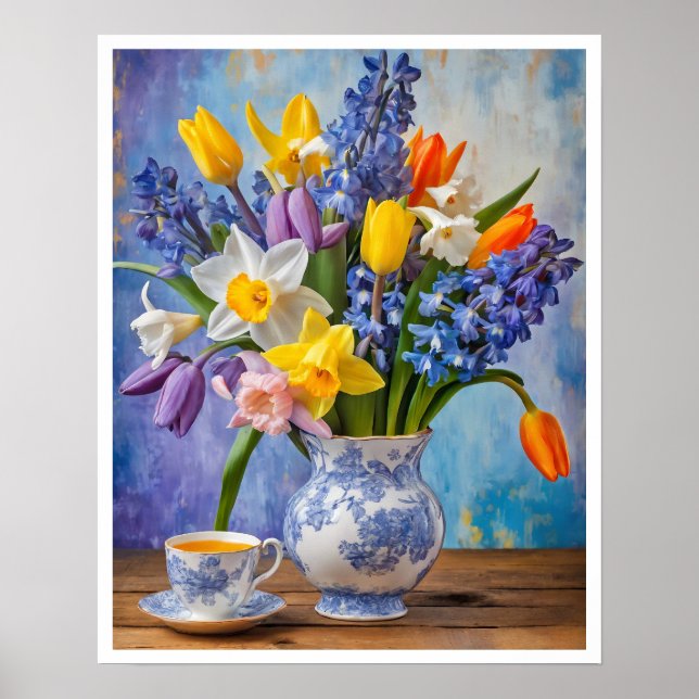 Spring Flower Arrangement Daffodils Tulips Art Poster (Front)
