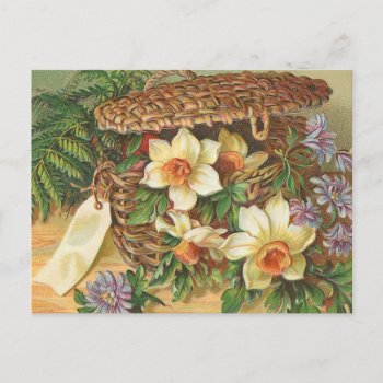 "spring Flower Basket" Vintage Postcard by PrimeVintage at Zazzle