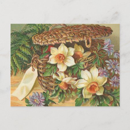"spring Flower Basket" Vintage Postcard