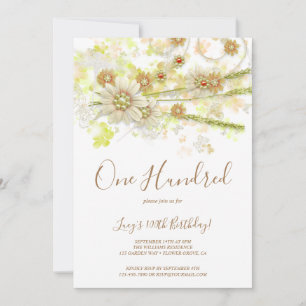 Spring Flower & Beads Decorative 100th Birthday Invitation