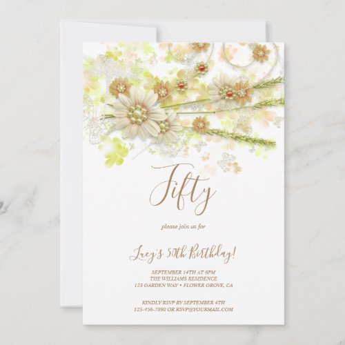 Spring Flower  Beads Decorative 50th Birthday Invitation