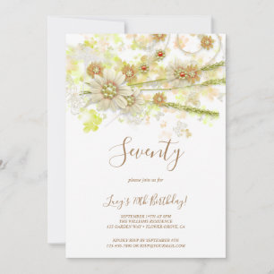 Spring Flower & Beads Decorative 70th Birthday Invitation