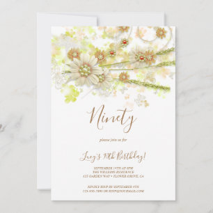 Spring Flower & Beads Decorative 90th Birthday Invitation