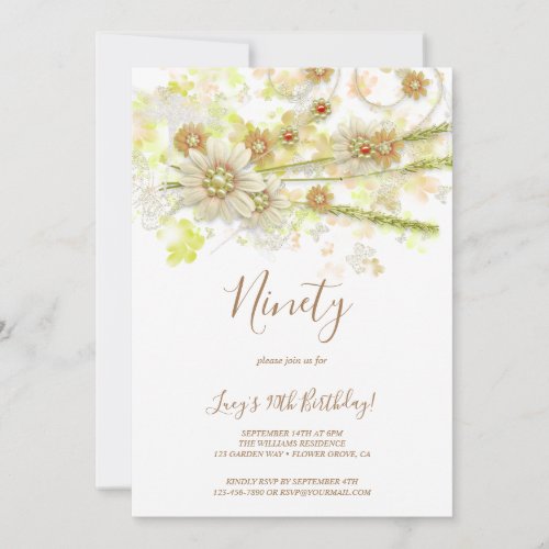 Spring Flower  Beads Decorative 90th Birthday Invitation