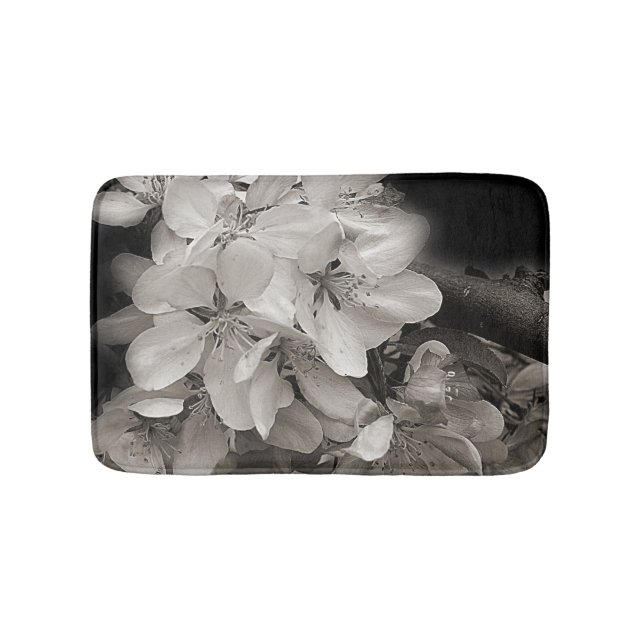 Spring Flower Blossoms In Black And White Bath Mat (Front)