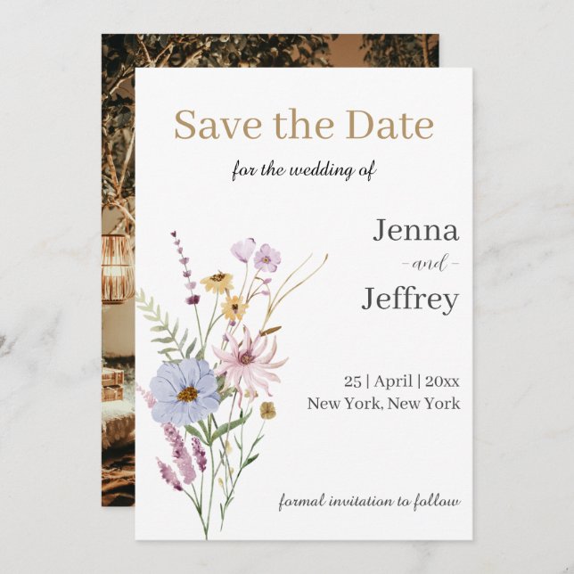 Spring Flower Boho Wedding Save The Date Invitation (Front/Back)