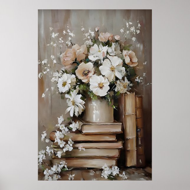 Spring flower book art print, nature bookstore poster (Front)