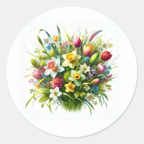 Spring Flower Bouquet Easter Flowers Classic Round Sticker
