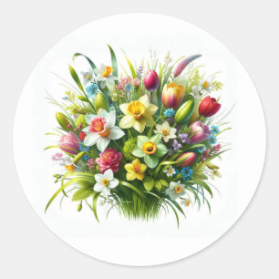 Spring Flower Bouquet Easter Flowers Classic Round Sticker