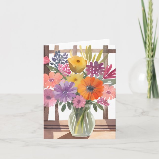 Spring Flower Bouquet | Floral Pastel Watercolor Card (Front)