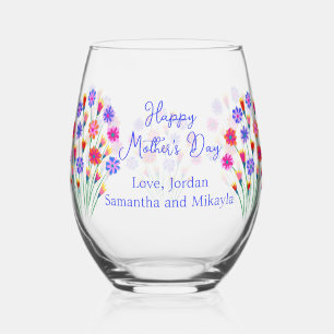 Spring Flower Bouquet Hand Painted Mother's Day Stemless Wine Glass