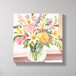 Spring Flower Bouquet Pretty Floral Watercolor Canvas Print