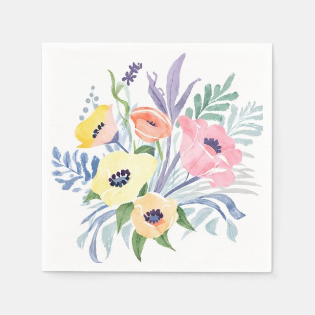 Spring Flower Bouquet | Pretty Floral Watercolor Napkins (Front)