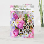 Spring Flower Bouquet Sister Birthday Card<br><div class="desc">A bunch of pretty spring flowers,  with pink tulips,  anemones,  and other flowers.
Ready for the text of your choice,  delight your sister,  or you love with this pretty card
The real bouquet of spring joy!</div>