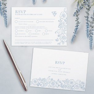 Spring flower butterflies art wedding blue meal RSVP card