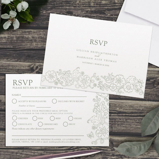 Spring flower butterflies art wedding green meal  RSVP card (Creator Uploaded)
