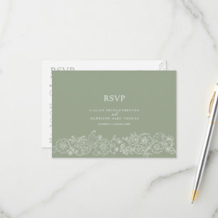 Spring flower butterflies art wedding green meal RSVP card