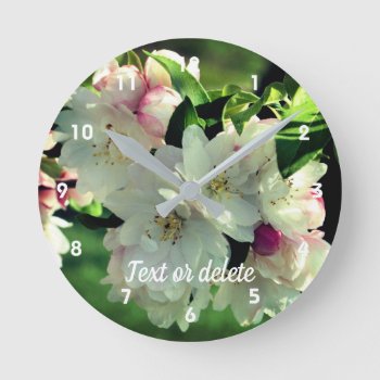 Spring Flower Crabapple Blossoms 2 Personalized Round Clock by SmilinEyesTreasures at Zazzle