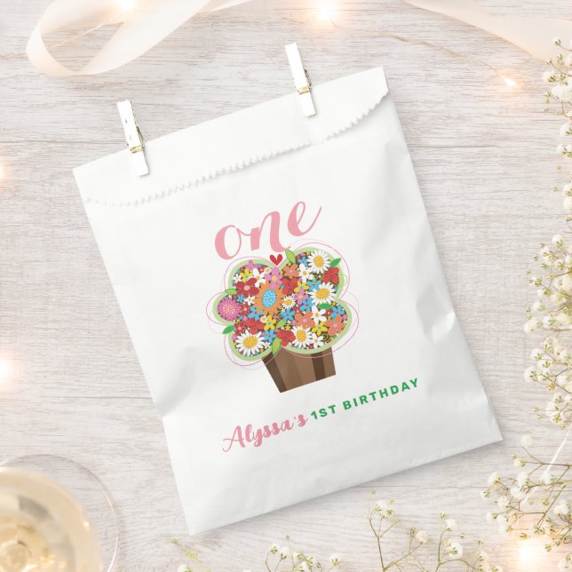 Spring Flower Cupcake Girl's 1st Birthday Party Favor Bag (Clipped)
