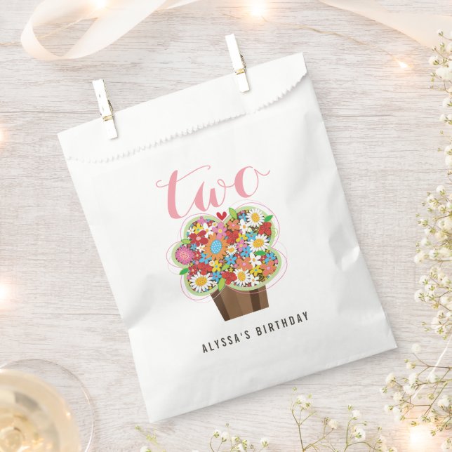 Spring Flower Cupcake Girl's 2nd Birthday Party Favor Bag (Clipped)