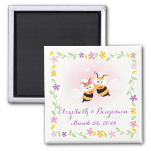 Spring Flower Cute Honey Bee Couple Pink Wedding Magnet