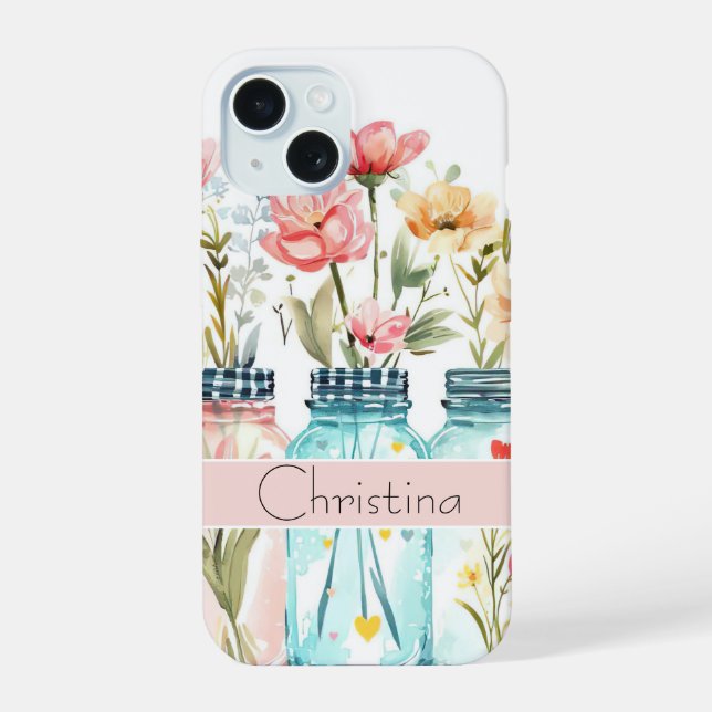 Spring Flower Design with Name Iphone Case (Back)