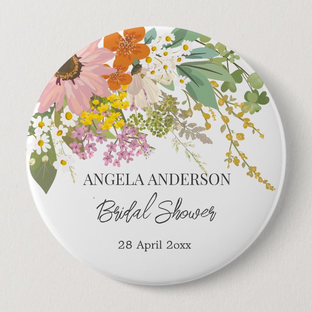 Spring Flower Garden Bridal Shower Paper Coaster Button (Front)