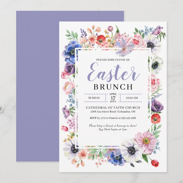 Spring Flower Garden Easter Brunch Invitation (Front/Back)