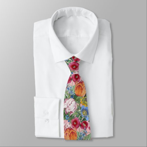 Spring Flower Garden Pattern Neck Tie