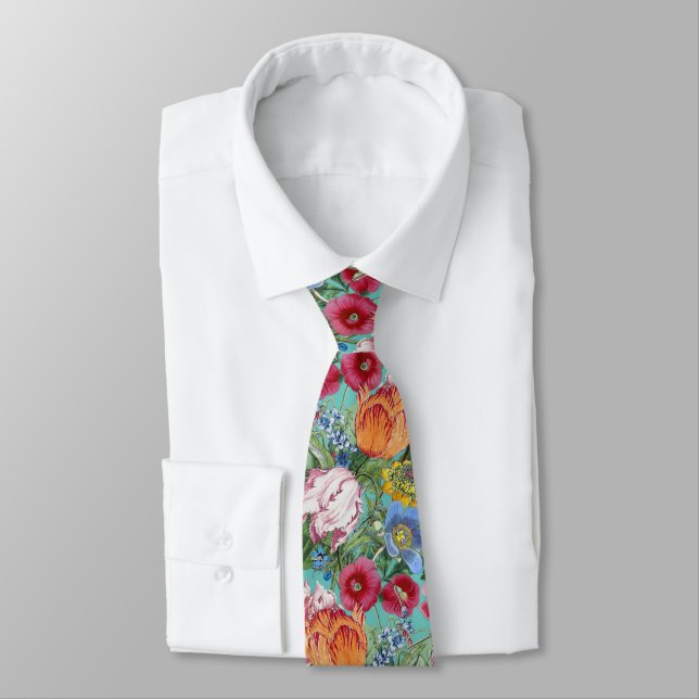 Spring Flower Garden Pattern Neck Tie (Tied)