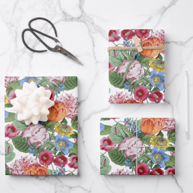 Spring Flower Garden Pattern Wrapping Paper Sheets (Front)